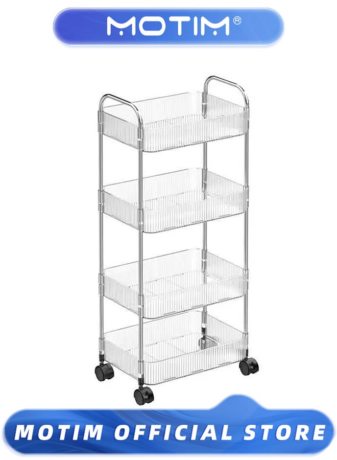 موتيم عربة تخزين أكريليك شفافة بأربع طبقات، عربة حمام منظمة متعددة الاستخدامات للمكتب وغرفة المعيشة - Image 1
