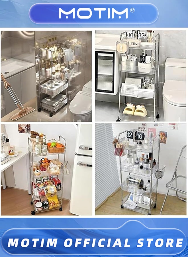 موتيم عربة تخزين أكريليك شفافة بأربع طبقات، عربة حمام منظمة متعددة الاستخدامات للمكتب وغرفة المعيشة - Image 2