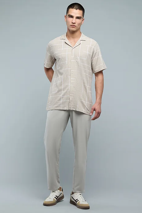 أر أند بي Patterned Shirt with Revere Collar and Short Sleeves