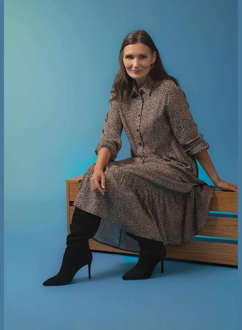 ديفاكتو Woman Skinny Fit Denim Shirt Neck Long Sleeve Woven Dress