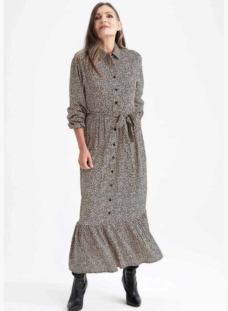 ديفاكتو Woman Skinny Fit Denim Shirt Neck Long Sleeve Woven Dress