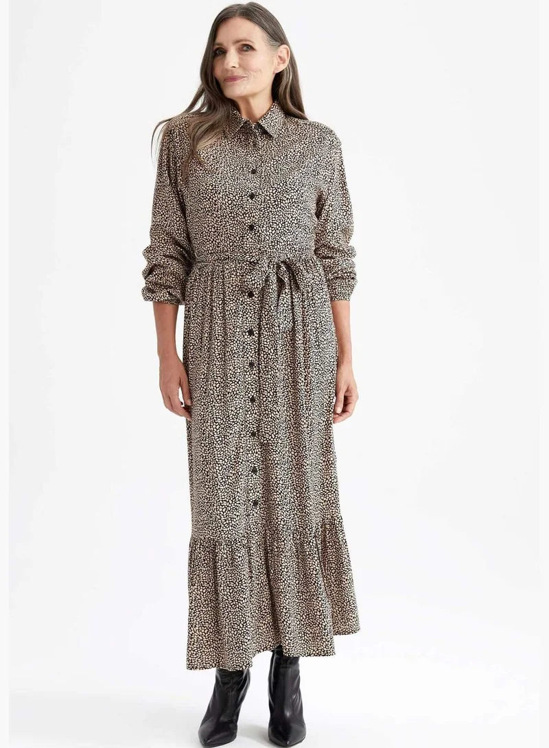 ديفاكتو Woman Skinny Fit Denim Shirt Neck Long Sleeve Woven Dress