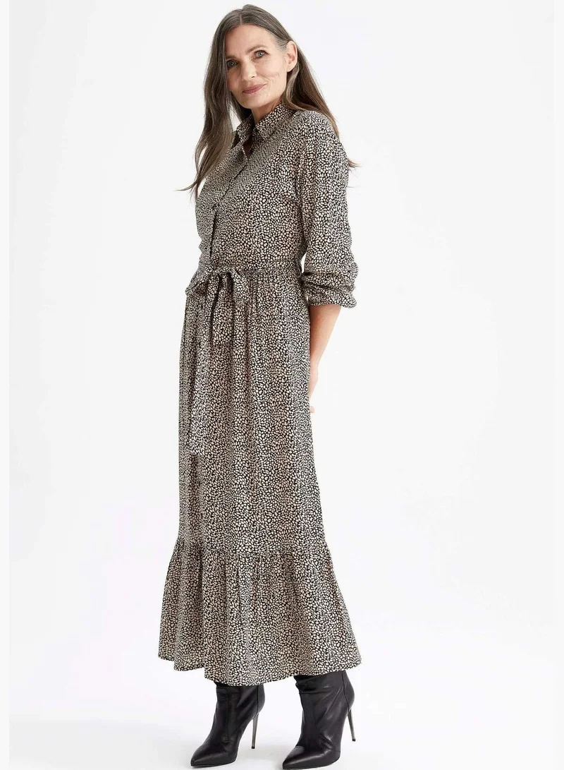 ديفاكتو Woman Skinny Fit Denim Shirt Neck Long Sleeve Woven Dress