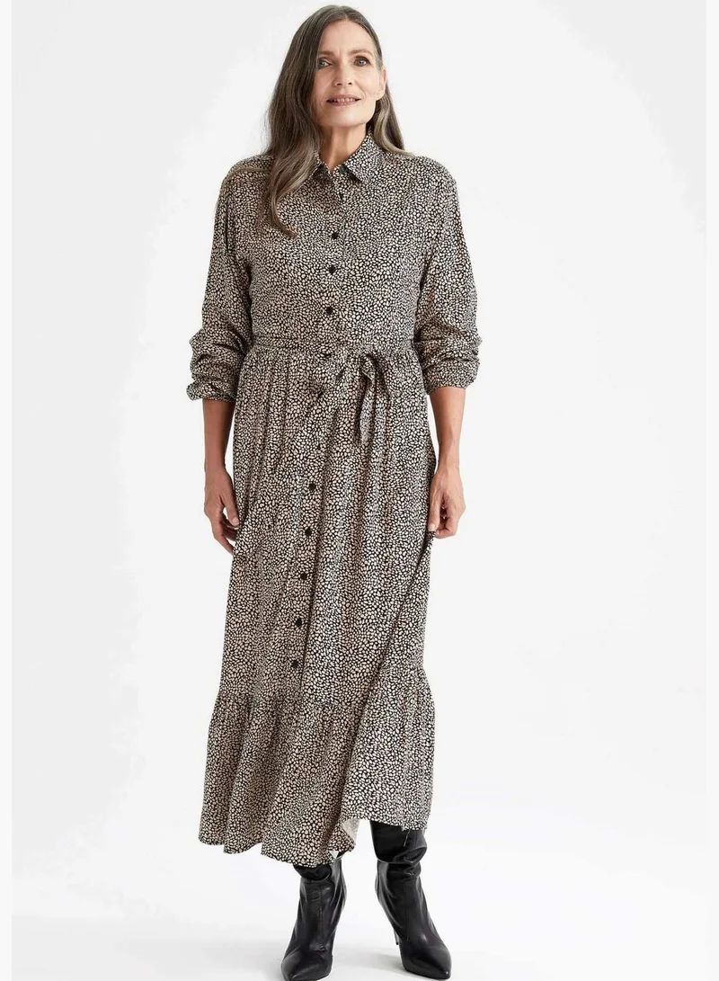 ديفاكتو Woman Skinny Fit Denim Shirt Neck Long Sleeve Woven Dress
