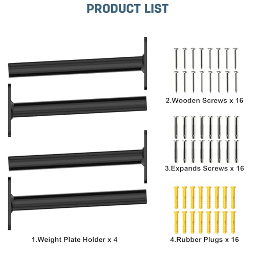Rvdeaa Wall Mount Weight Plate Holder for 1" Olympic Plates, Heavy Duty Steel Weight Plate Wall Mount, Black High Capacity Weight Holders for Plates Home Gym Organizer - Image 2