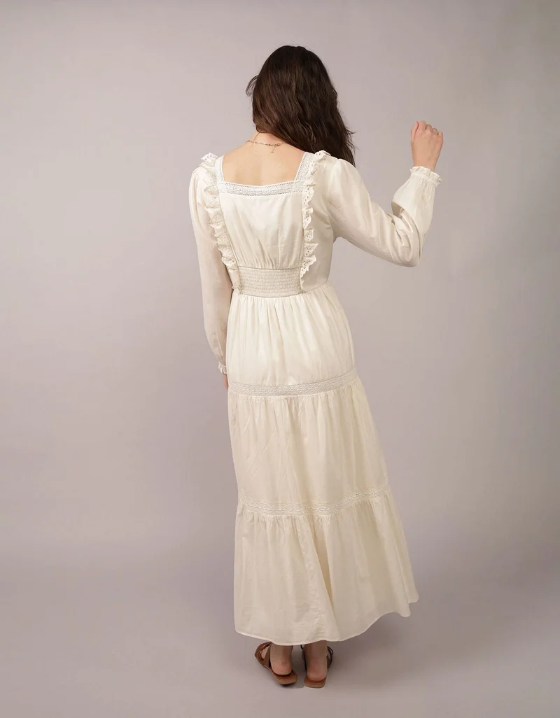 American Eagle  AE Long-Sleeve Tiered Embroidered Midi Dress for Women | Best Price UAE