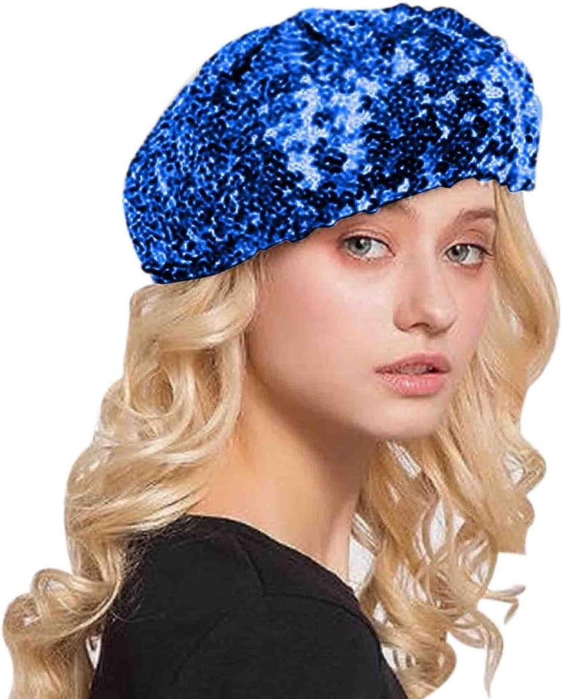 Aibearty Women Girls Sparkly Sequin Beret Hat Fashion Fun Stretch Beanie Cap Headwear for Festival Party Club Halloween - Image 1