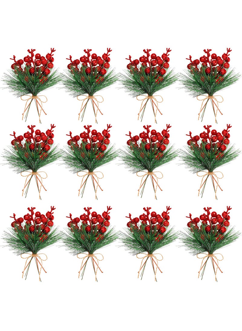 Geosar Geosar 24 Pieces Christmas Artificial Greenery Pine Branches Small Holly Artificial Berries Picks Bulk for Crafts Wreath Decorations Xmas Tree Party Gift for Christmas Holiday Decor (Red)  - Image 1