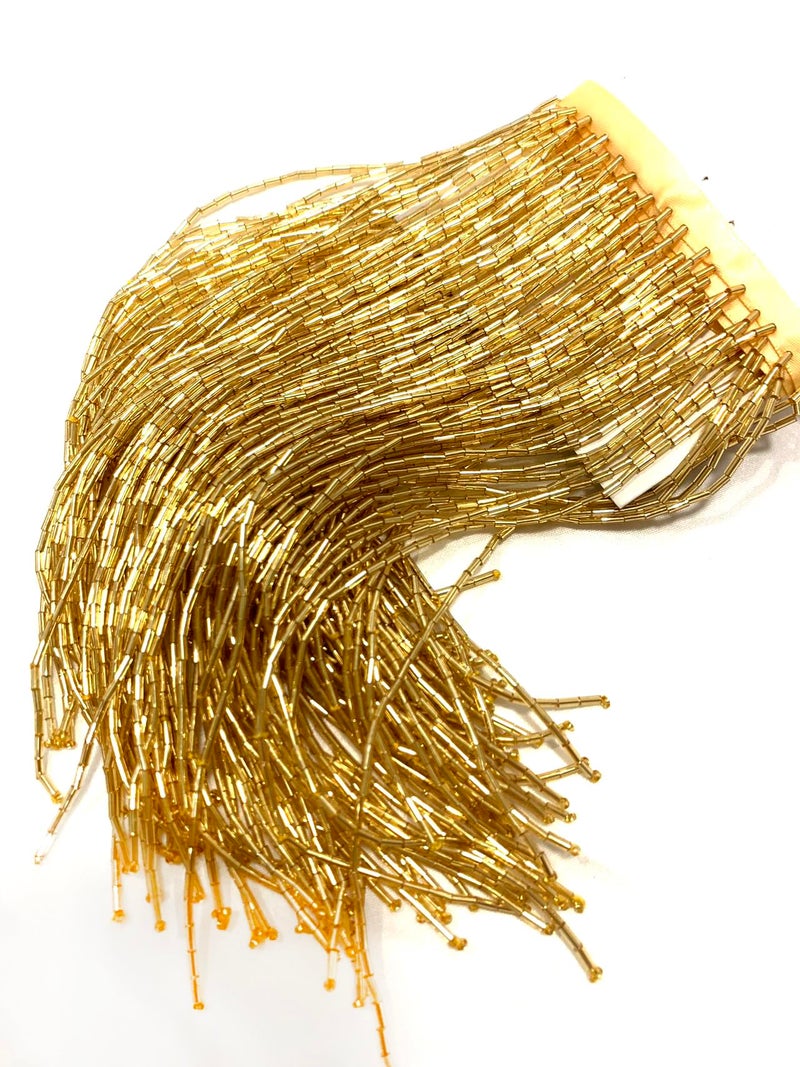 Labellezalady 12inches 30cm Super Wide Gold Luxury Glass Beaded lace TrimhandbeadedTassel Fringe Trim 1Yards Long for EveningWeddingDanceProm Dress Clothes and Other DIY Project Decoration