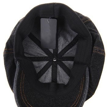 WITHMOONS Baker Boy Flat Cap Stitchy Beret Washed Denim Jean Hat DW3834 (Black) - Image 4