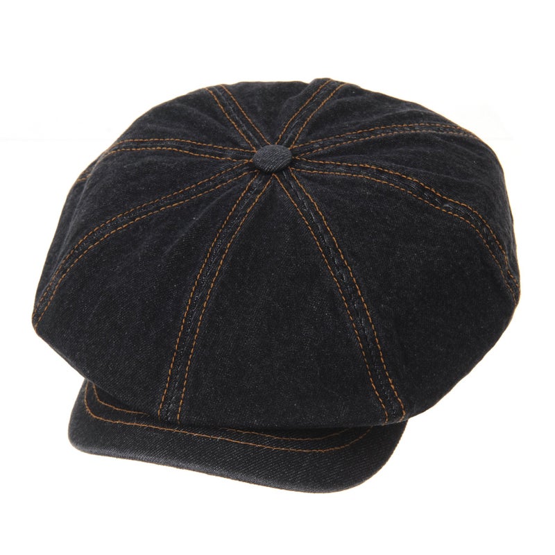 WITHMOONS Baker Boy Flat Cap Stitchy Beret Washed Denim Jean Hat DW3834 (Black) - Image 5