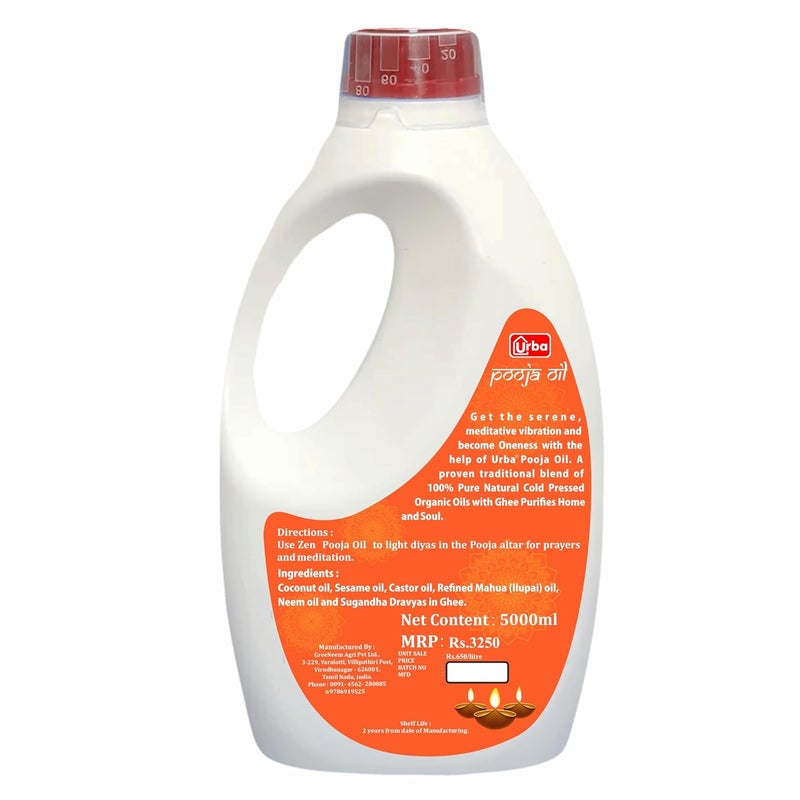 URBA Zen Pooja Oil 5 Litres Smokeless Oil For Puja Festivals Havan Til Oil For Pooja Blend Of 5 Puja Oils With Jasmine Fragrance Daily Pooja Items Large 5 Litre - Image 2