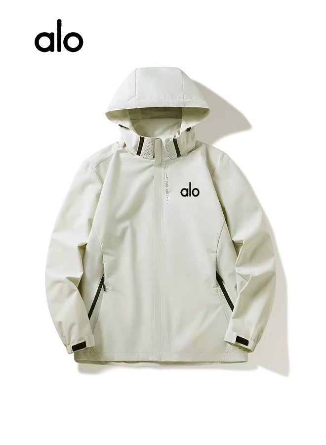 ألو أبيض مقنعين سترة للماء النسيج سترة ، قابل للتعديل سحب الحبل الرياح قبعة ، شعار العلامة التجارية الحد الأدنى ، في الهواء الطلق والترفيه اليومي نمط متعدد الوظائف الرياح سترة - Image 1