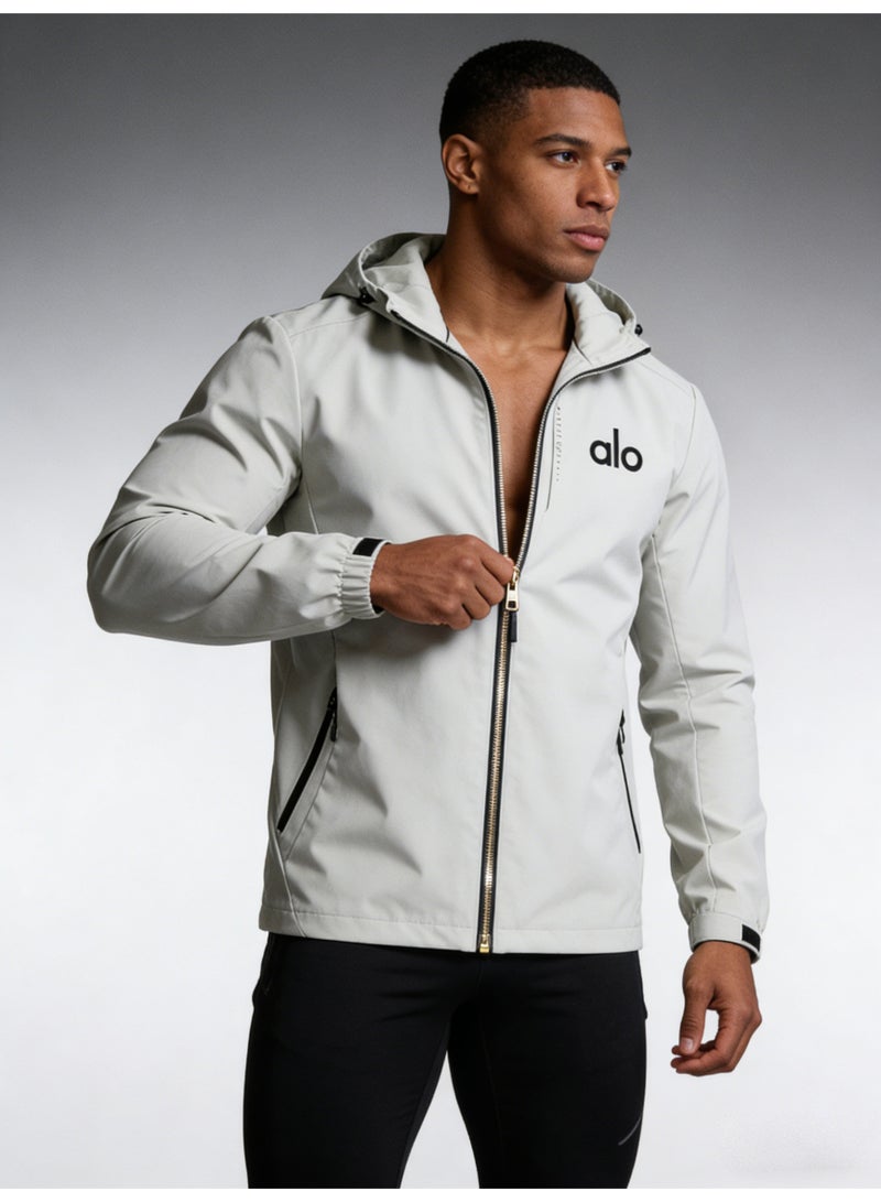 ألو أبيض مقنعين سترة للماء النسيج سترة ، قابل للتعديل سحب الحبل الرياح قبعة ، شعار العلامة التجارية الحد الأدنى ، في الهواء الطلق والترفيه اليومي نمط متعدد الوظائف الرياح سترة - Image 2