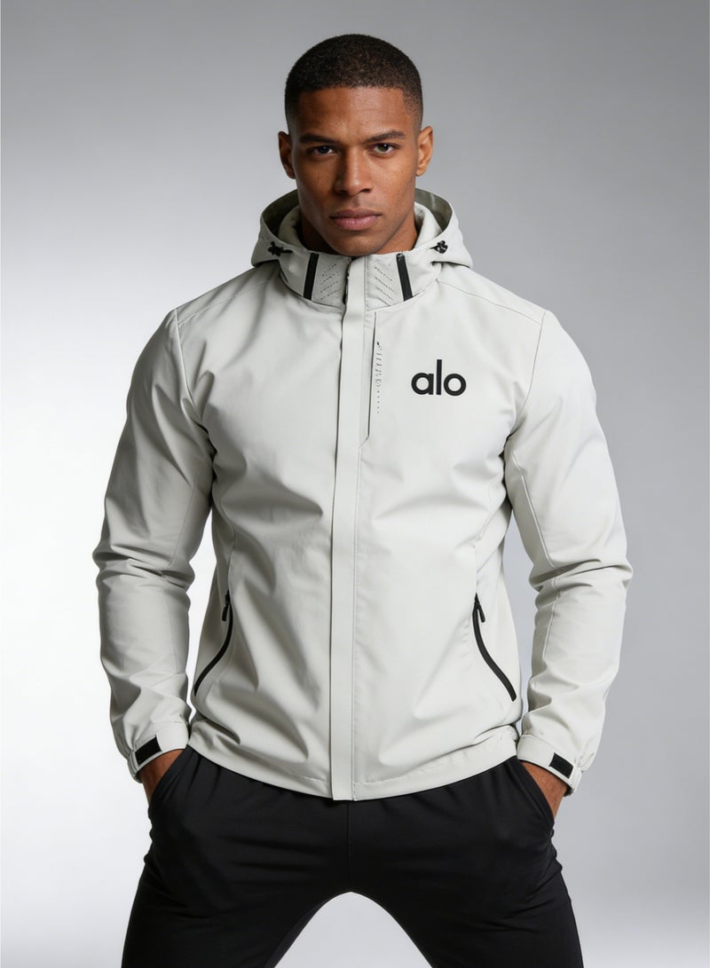 ألو أبيض مقنعين سترة للماء النسيج سترة ، قابل للتعديل سحب الحبل الرياح قبعة ، شعار العلامة التجارية الحد الأدنى ، في الهواء الطلق والترفيه اليومي نمط متعدد الوظائف الرياح سترة - Image 3