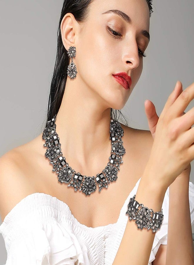 Flyonce Big Chunky Statement Necklace Set for Women Fashion Costume Jewelry Vintaged Style Black - Image 2
