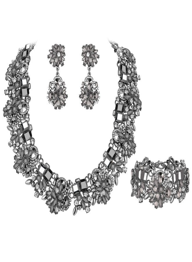 Flyonce Big Chunky Statement Necklace Set for Women Fashion Costume Jewelry Vintaged Style Black - Image 1