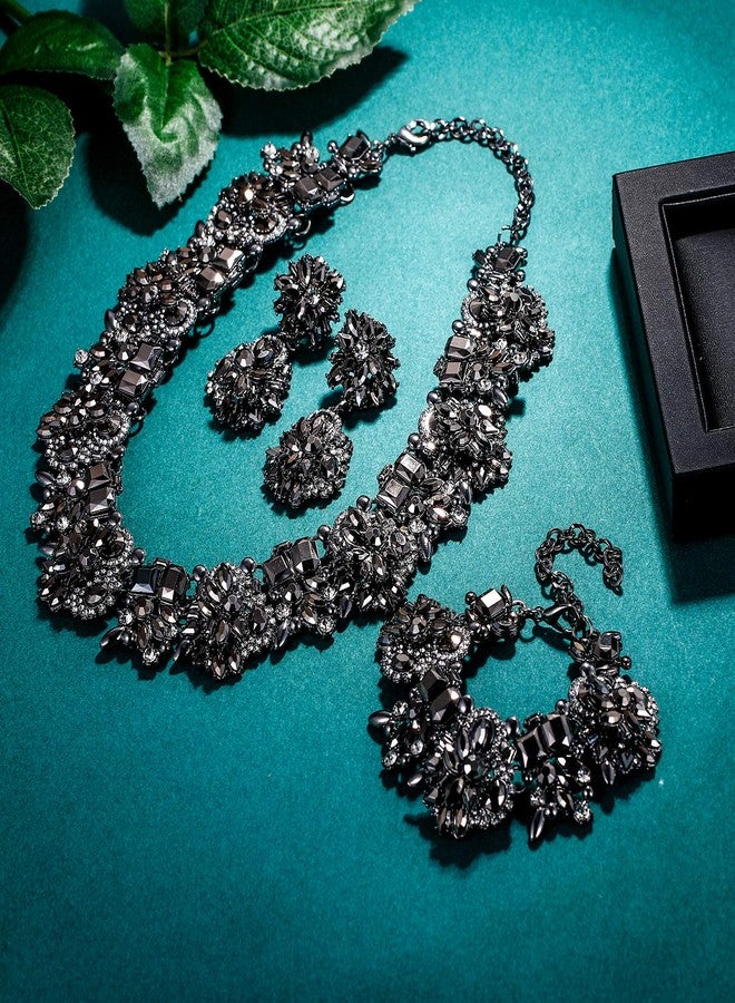 Flyonce Big Chunky Statement Necklace Set for Women Fashion Costume Jewelry Vintaged Style Black - Image 3