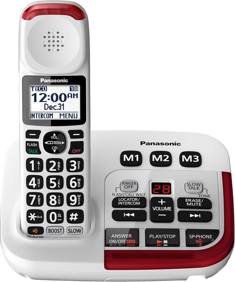 Panasonic Amplified Cordless Phone with Slow Talk 40dB Volume Boost 100dB Loud Visual Ringer Hearing Aid Compatibility Large Screen and Backlit Keypad  KXTGM420W  1 Handset White - Image 1