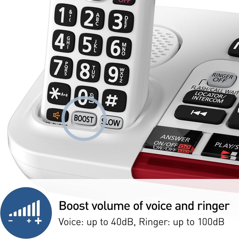 Panasonic Amplified Cordless Phone with Slow Talk 40dB Volume Boost 100dB Loud Visual Ringer Hearing Aid Compatibility Large Screen and Backlit Keypad  KXTGM420W  1 Handset White - Image 3