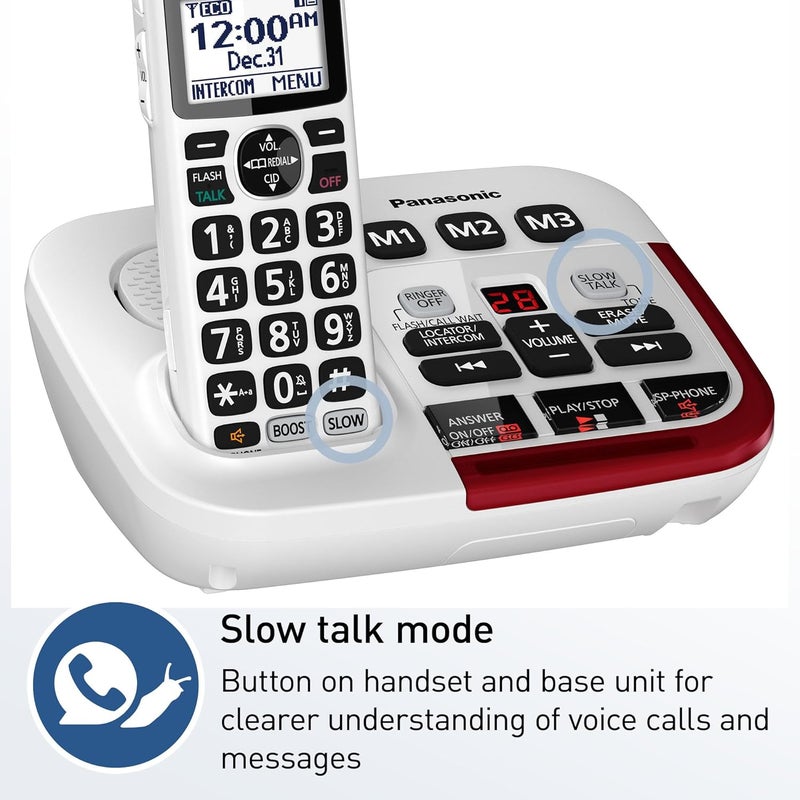 Panasonic Amplified Cordless Phone with Slow Talk 40dB Volume Boost 100dB Loud Visual Ringer Hearing Aid Compatibility Large Screen and Backlit Keypad  KXTGM420W  1 Handset White - Image 2