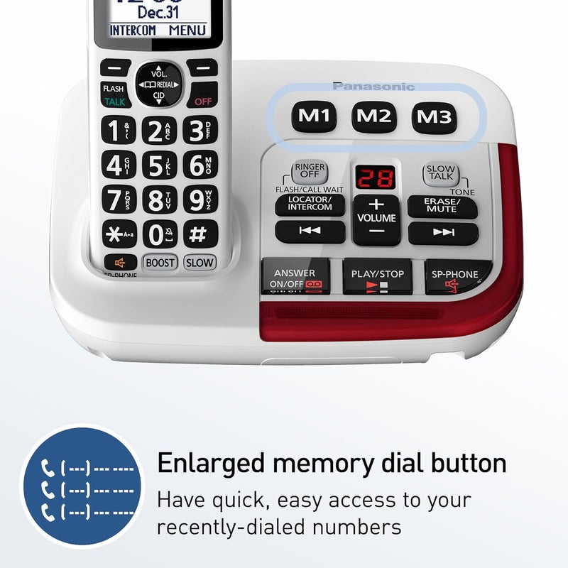 Panasonic Amplified Cordless Phone with Slow Talk 40dB Volume Boost 100dB Loud Visual Ringer Hearing Aid Compatibility Large Screen and Backlit Keypad  KXTGM420W  1 Handset White - Image 4