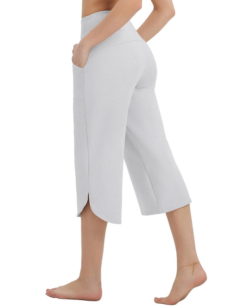 baleaf Capris Pants for Women Yoga Capri Leggings with Pockets Loose High Waist Crop Workout Pants Wide Leg Casual Summer White - Image 2
