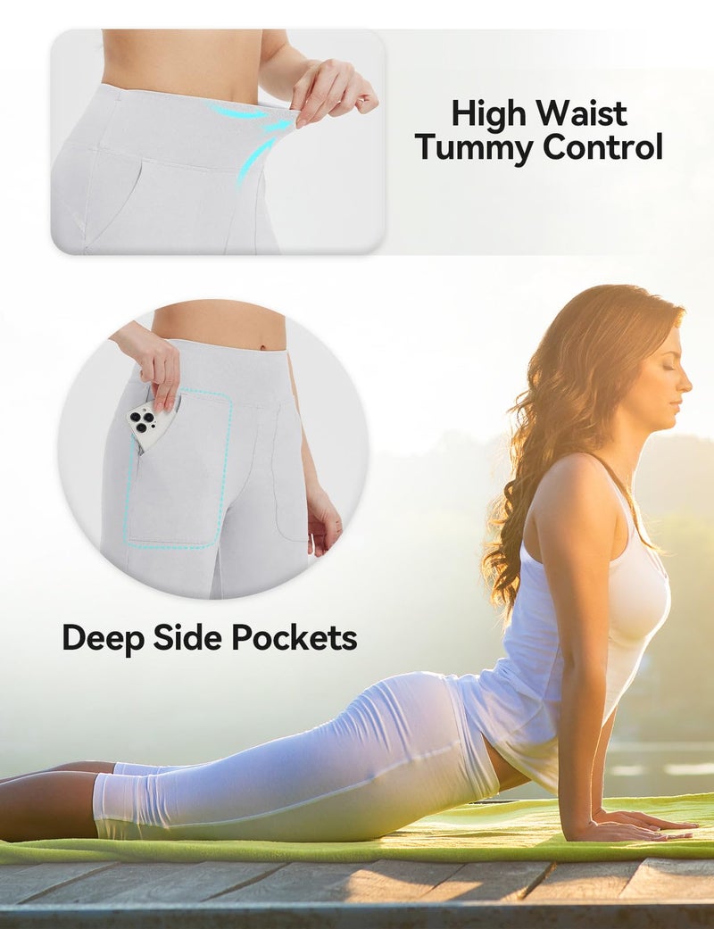 baleaf Capris Pants for Women Yoga Capri Leggings with Pockets Loose High Waist Crop Workout Pants Wide Leg Casual Summer White - Image 5