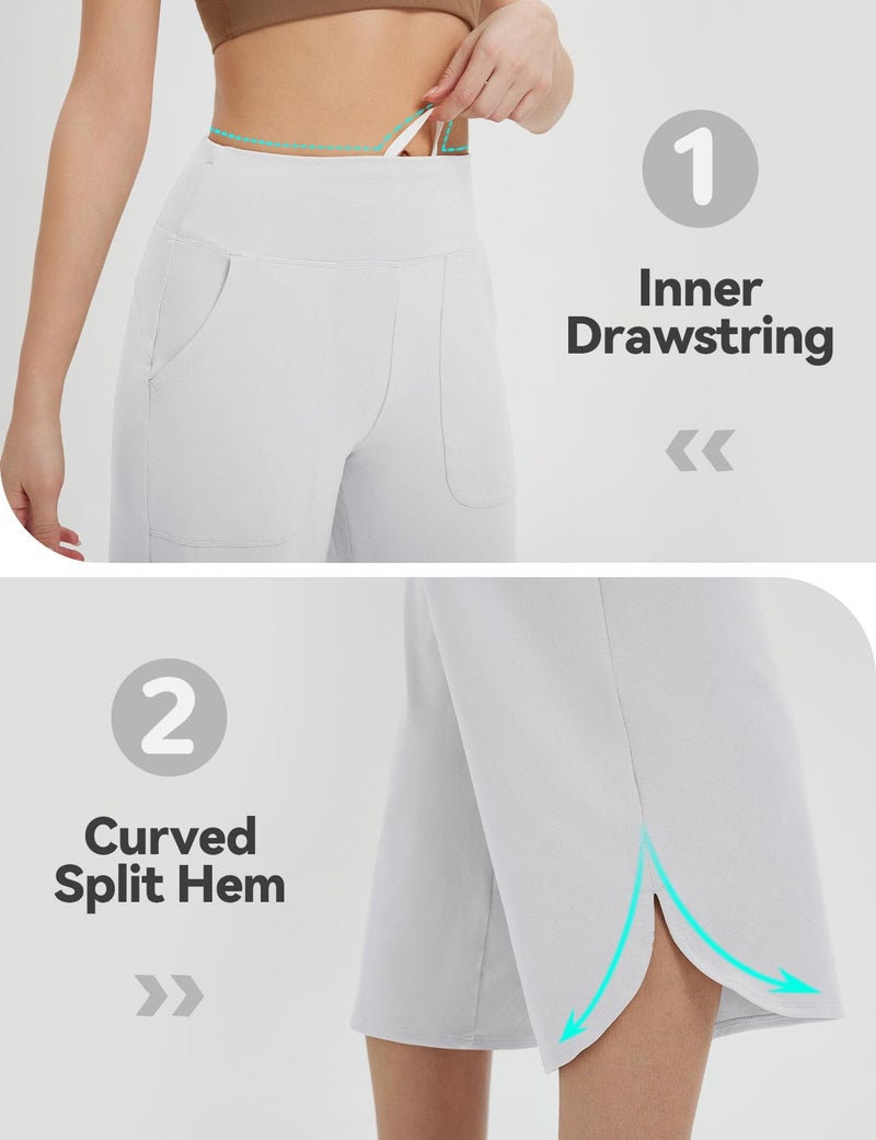 baleaf Capris Pants for Women Yoga Capri Leggings with Pockets Loose High Waist Crop Workout Pants Wide Leg Casual Summer White - Image 4