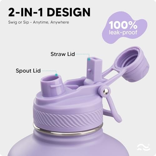 Swigina [2-IN-1 LID] 64 oz Insulated Water Bottle with Silicone Boot (48hrs Cold/24hrs Hot) - DIY Stickers, Leakproof, BPA Free, Half Gallon - Image 2