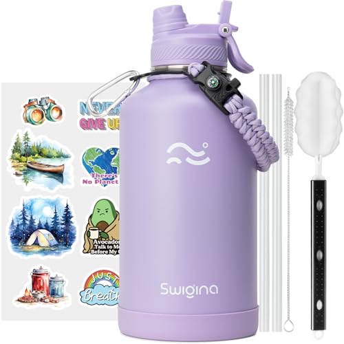 Swigina [2-IN-1 LID] 64 oz Insulated Water Bottle with Silicone Boot (48hrs Cold/24hrs Hot) - DIY Stickers, Leakproof, BPA Free, Half Gallon - Image 1