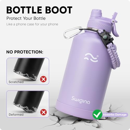 Swigina [2-IN-1 LID] 64 oz Insulated Water Bottle with Silicone Boot (48hrs Cold/24hrs Hot) - DIY Stickers, Leakproof, BPA Free, Half Gallon - Image 4