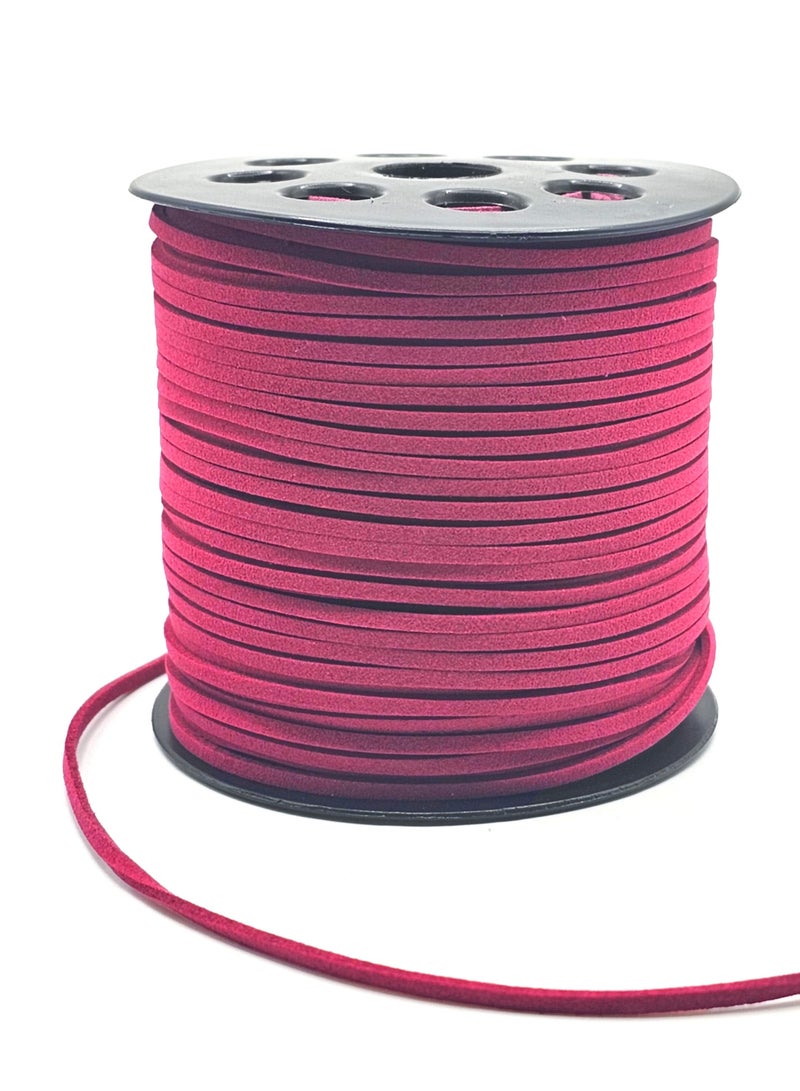 سلك من جلد الغزال الفوشيا الداكن 2.6 مم، سلك من الجلد الصناعي المسطح بطول 100 ياردة للقلائد والأساور وصناعة المجوهرات والخرز والحرف اليدوية - Image 1