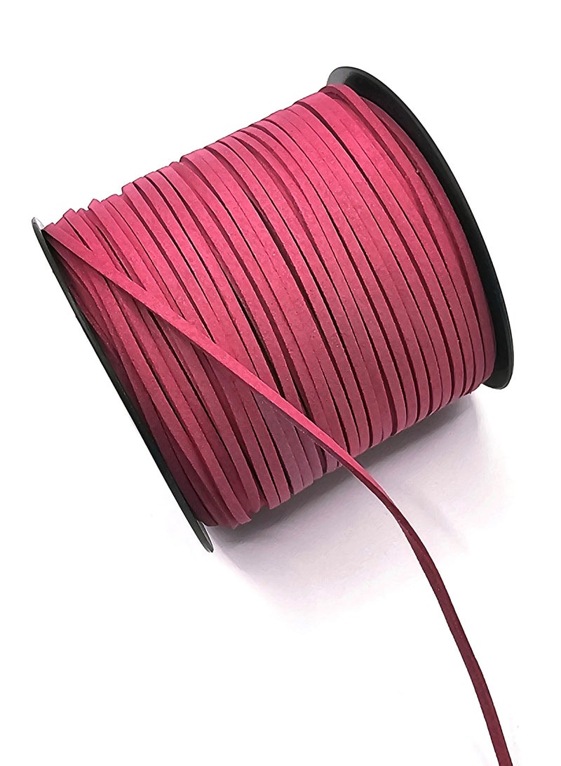 سلك من جلد الغزال الفوشيا الداكن 2.6 مم، سلك من الجلد الصناعي المسطح بطول 100 ياردة للقلائد والأساور وصناعة المجوهرات والخرز والحرف اليدوية - Image 2