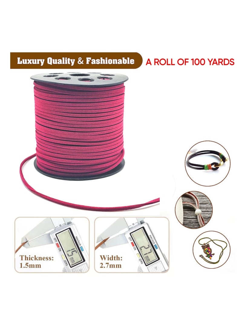سلك من جلد الغزال الفوشيا الداكن 2.6 مم، سلك من الجلد الصناعي المسطح بطول 100 ياردة للقلائد والأساور وصناعة المجوهرات والخرز والحرف اليدوية - Image 3