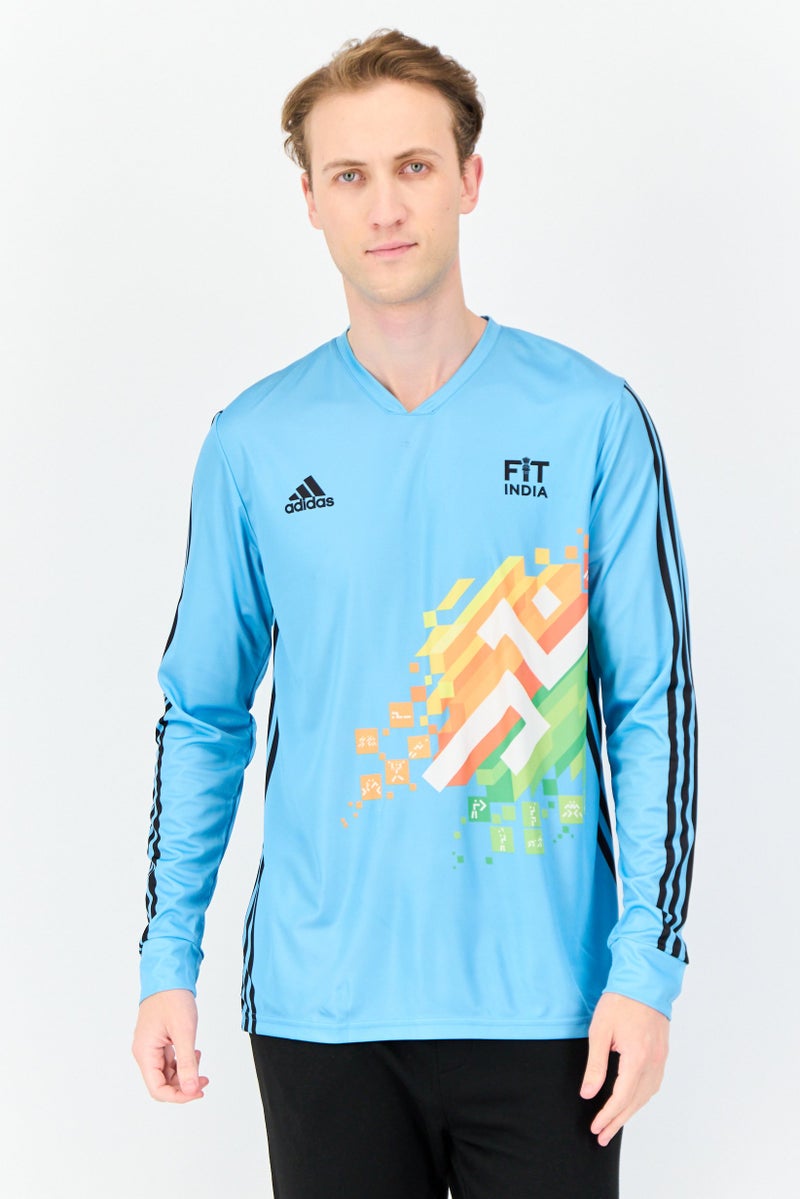 Adidas Men Sportswear Fit Long Sleeve Fit Indian Gymnastics Jersey, Sky Blue - Image 1