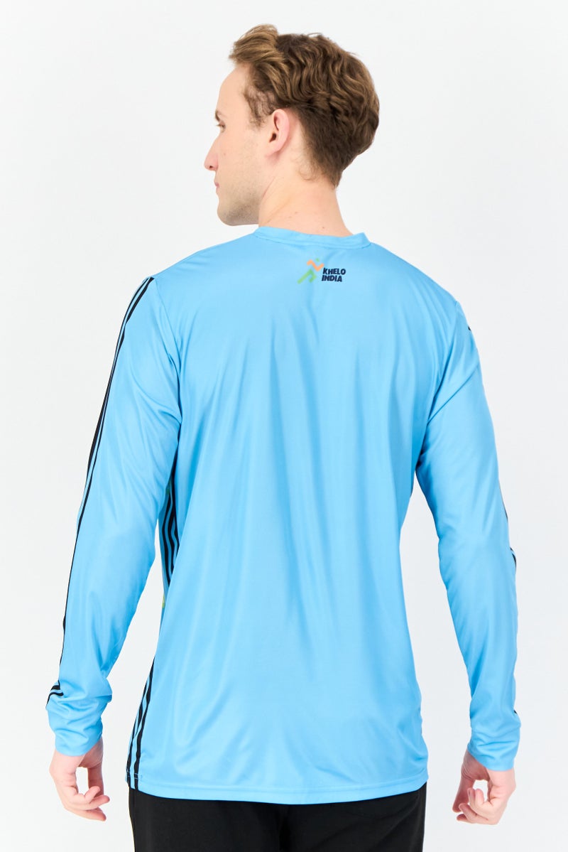 Adidas Men Sportswear Fit Long Sleeve Fit Indian Gymnastics Jersey, Sky Blue - Image 3