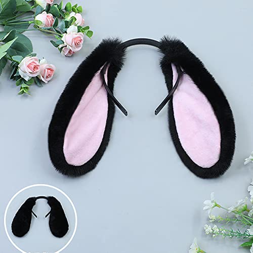 Faylay Bunny Ear Women Rabbit Animal Ears Furry Headband Party Accessories (LZTECE-black) - Image 2