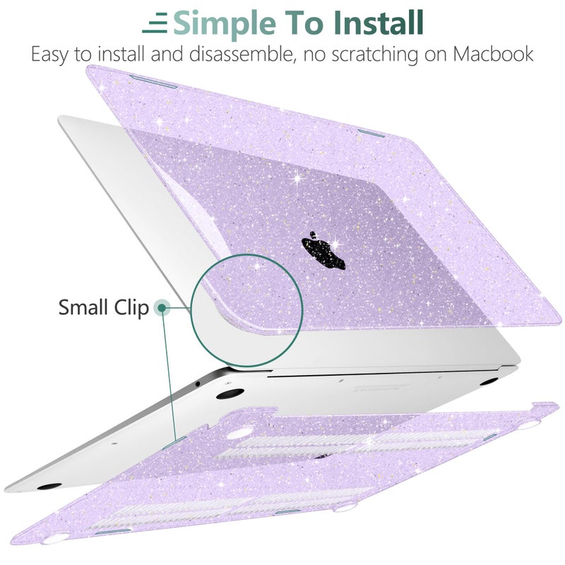 Dongke For Macbook Air 13 Inch Case 2021-2018 Release A2337 M1 A2179 A1932 Bling Plastic Hard Shell Case & Keyboard Cover Only Compatible With Macbook Air 13 Inch Retina Fits Touch Id Sparkly Purple - Image 3