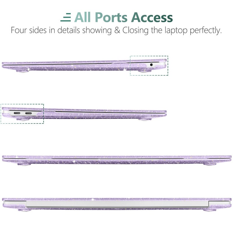 Dongke For Macbook Air 13 Inch Case 2021-2018 Release A2337 M1 A2179 A1932 Bling Plastic Hard Shell Case & Keyboard Cover Only Compatible With Macbook Air 13 Inch Retina Fits Touch Id Sparkly Purple - Image 4