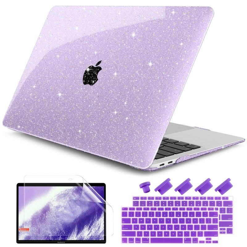 Dongke For Macbook Air 13 Inch Case 2021-2018 Release A2337 M1 A2179 A1932 Bling Plastic Hard Shell Case & Keyboard Cover Only Compatible With Macbook Air 13 Inch Retina Fits Touch Id Sparkly Purple - Image 1