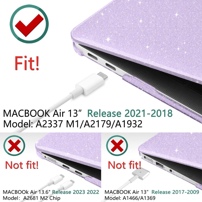 Dongke For Macbook Air 13 Inch Case 2021-2018 Release A2337 M1 A2179 A1932 Bling Plastic Hard Shell Case & Keyboard Cover Only Compatible With Macbook Air 13 Inch Retina Fits Touch Id Sparkly Purple - Image 2