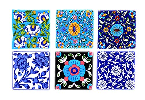 Shiv kripa Blue Art Pottery Decorative Ceramic Tiles for Wall Pack of 6