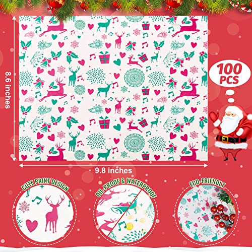 KVCSYAW 100 Pcs Christmas Wax Paper for Food, Wax Paper Sheets Deli Paper Sandwich Wrap Candy Cookies Wraps, Waterproof Oil-proof Picnic Basket Liners with Reindeer Pattern for Kitchen Handmade Food - Image 3