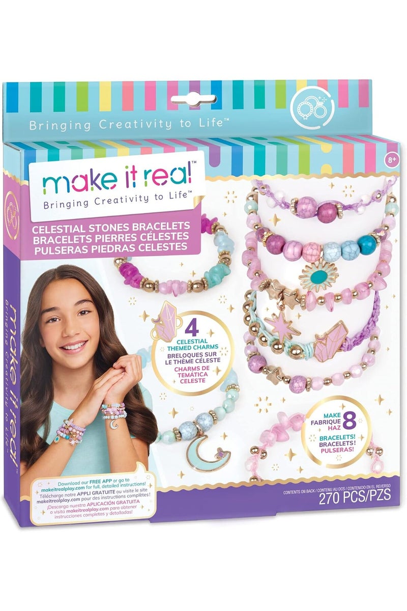 Make It Real طقم أساور الأحجار السماوية، 270 قطعة، اصنع 8 أساور، للأعمار 8 وما فوق - Image 1