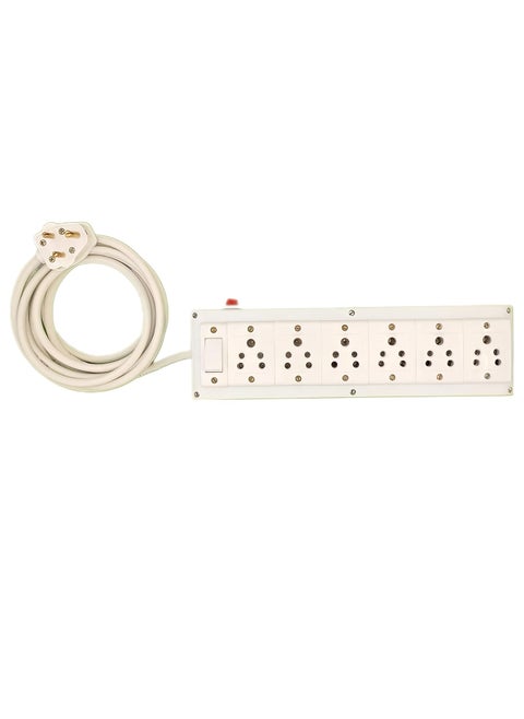 BRUK Extension Board with Long 1sqmm 3 Cor Wire 6A 1 Switch and 6 Socket Combined Bord with Fuse 6A Small Plug 8 Meter Wire