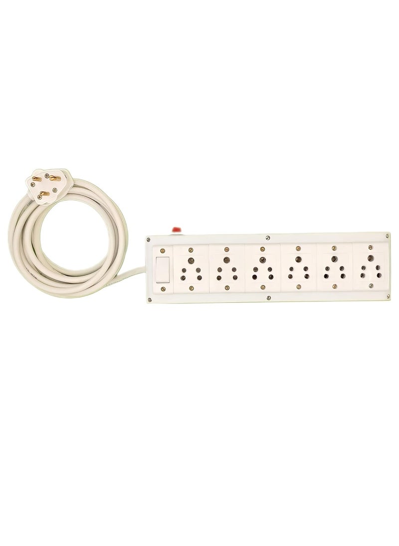 BRUK BRUK Extension Board with Long 1sqmm 3 Cor Wire 6A 1 Switch and 6 Socket Combined Bord with Fuse 6A Small Plug 8 Meter Wire  - Image 1