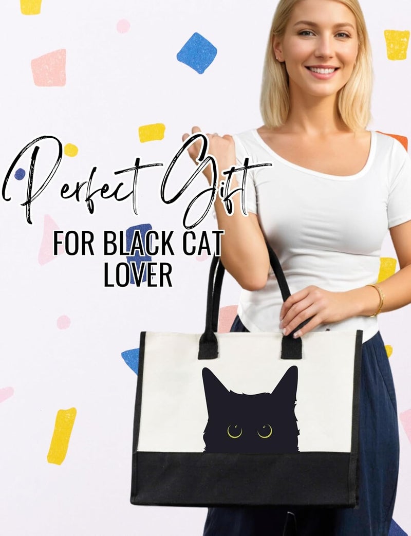 InnoBeta Black Cat Gifts for Women Canvas Tote Bag with Top Zipper Closure and Shoulder Strap for Birthday Mothers Day Christmas - Image 3
