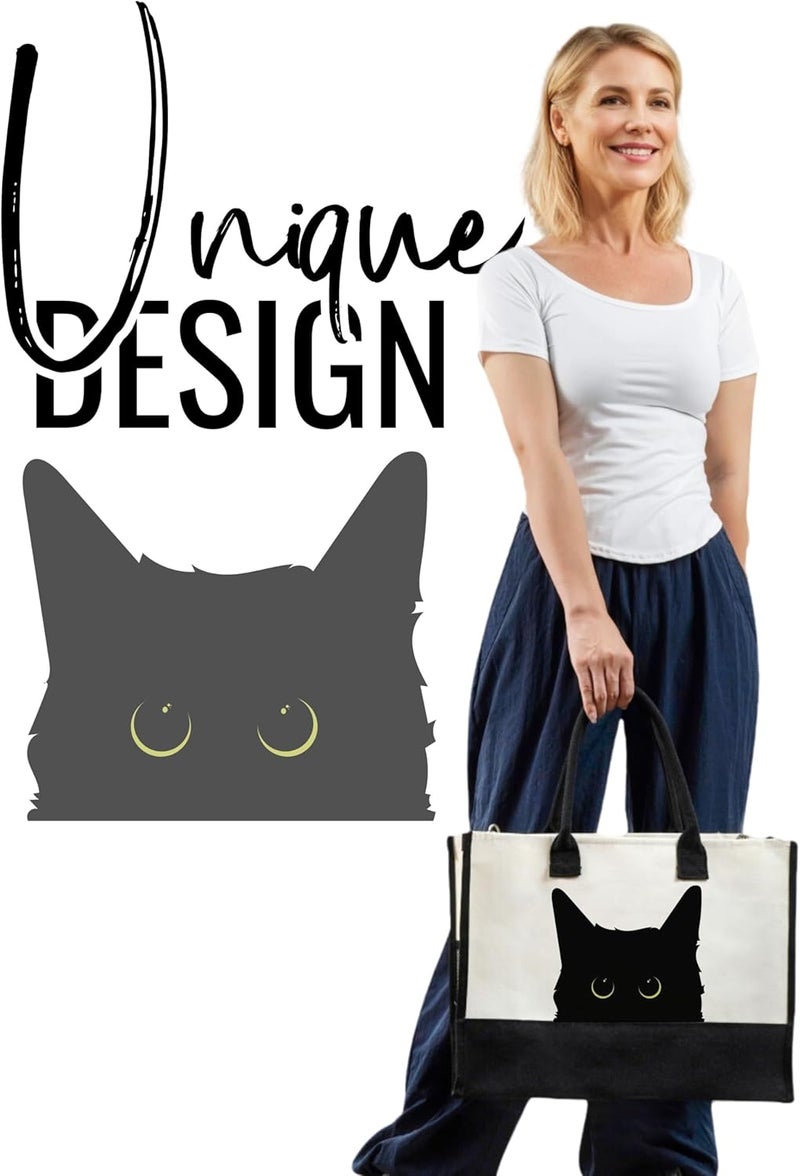 InnoBeta Black Cat Gifts for Women Canvas Tote Bag with Top Zipper Closure and Shoulder Strap for Birthday Mothers Day Christmas - Image 2