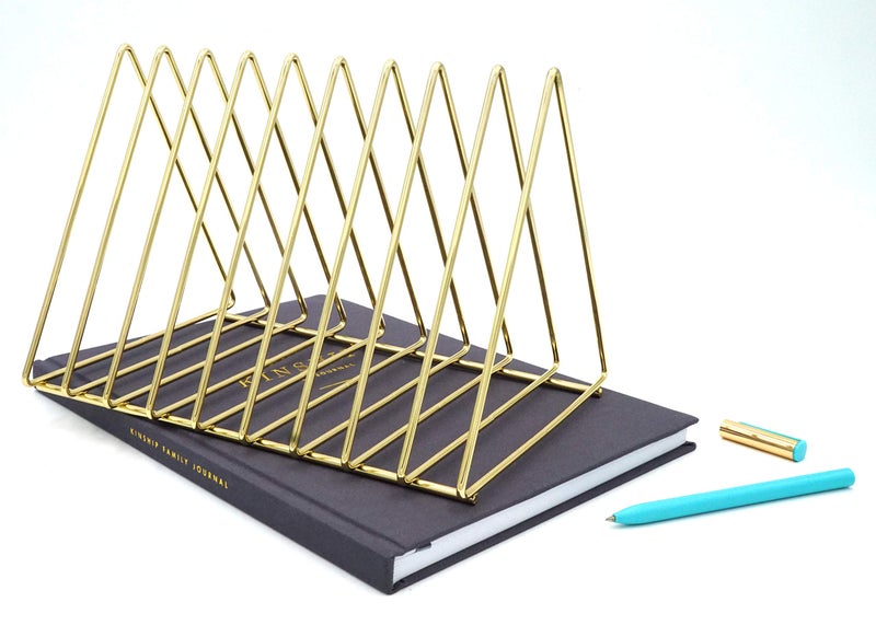 KeKaBox Yellow Gold Metal Wire File Folder Organizer Storage Rack, Decorative Office Desktop Mail Sorter - Image 1